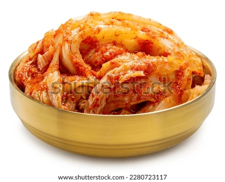 Similar – Image, Stock Photo Kimchi, fermented chinese cabbage in hot chili sauce , in bowl with chopsticks on rustic kitchen table. Close up