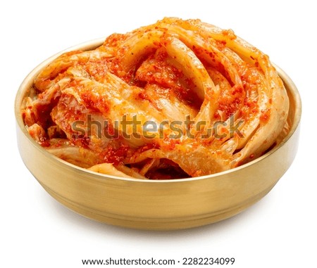 Similar – Image, Stock Photo Kimchi, fermented chinese cabbage in hot chili sauce , in bowl with chopsticks on rustic kitchen table. Close up