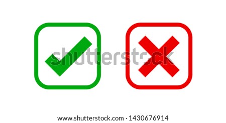 checkmark and x or confirm and deny square icon button flat for apps and websites symbol, icon checkmark choice, checkbox button for choose, square answer box for checklist, approval check sign button