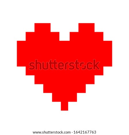 heart shape red pixel isolated on white background, square red pixel heart shape for clip art, cute pixel heart shape icon, simple heart red plain square tile pattern concept, love sign for valentine