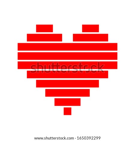 heart shape red horizontal strip isolated on white, square red pixel heart shape for clip art, cute strip horizontal bar heart shape icon, simple heart plain square tile pattern, valentine's love sign