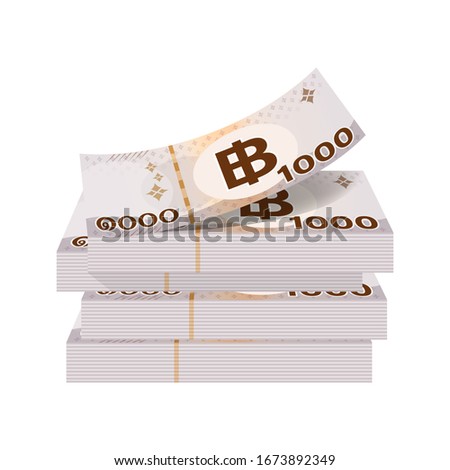 pile 1000 Baht Banknote Money Thai isolated on white, Thai Currency One Thousand THB, Money Thailand Baht Stack for icon, illustration Paper Money with B symbol graphic, vector