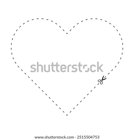 scissors on dashed line heart shape, dash line and scissors, dash outline and scissors