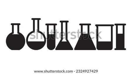 Simple icon set of Test tube . Chemistry lab flask, science, laboratory symbol. Graduated sylinder, Florance , Test tube, CoLaboratory icon set.. Vector illustration, flat design.