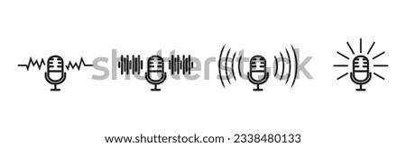 Microphone podcase icon set in trendy design. Retro microphone vector with effect. Simple pictograms for mobile concept and web apps. Vector line icons isolated in white background.