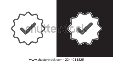 Flat Verified icon with soft grey outline. Tick in rounded corners star. Check mark symbol. Verification Vector illustration.