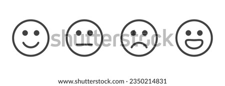Face smile icon positive, negative and neutral opinion vector rate signs, Emoticons mood scale on white background. Angry, sad, neutral and happy emoticon set. funny cartoon Emoji icon. 