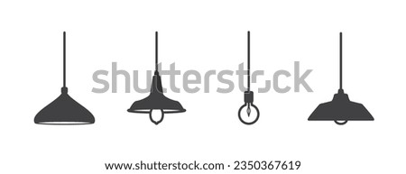 Simple Set of different pendant lamps isolated on white background, Chandelier icon, silhouette Chandelier and lamp. Ceiling lamp sign. Interior illuminate light symbol. Classic flat style design.