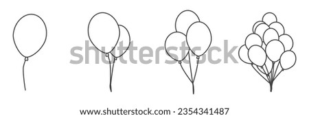 Set of vector illustration of balloons icons, use black color with line design style, Balloon outline icons. Different shapes of ballons for birthday, party icon.