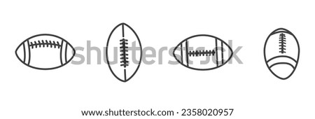 Flat icon of American football ball, American football icon set. Rugby ball icons. Skewed balls. American football ball vector stock illustration. Simple black and white flat design. 