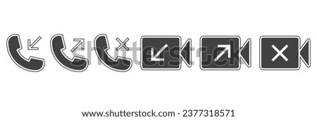 Call icons set. Call function icon set. Phone call icons accept and decline. Incoming call icons. Telephone  icons with symbol of caller, missed, outgoing and incoming vector illustration.