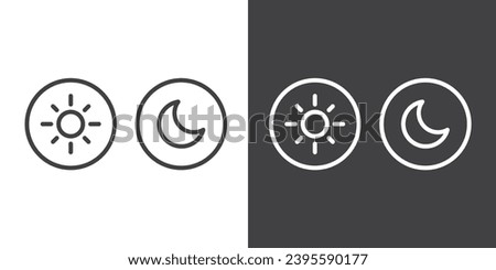 Icon line of Day and night, dark and light modes icon vector. Screen brightness and contrast level control icons. Dark mode switch. Vector Illustration