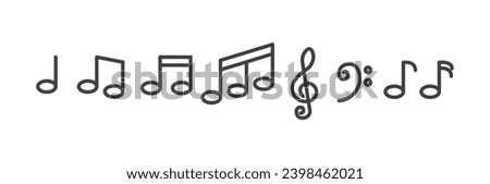 Set of music notes vector icon Musical note icon set. Music notes icons collection. Musical note vector. Music elements. Simple musical note signs. Isolated music notes on transparent background. 