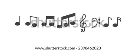 Simple musical icons set. Music notes icons collection. Musical note vector. Music elements. Simple musical notes signs. Isolated music notes on transparent background. 