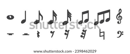 Musical notes icon set. Music notes icons collection. Musical note vector. Music elements. Simple musical notes signs. Isolated music notes on transparent background. 