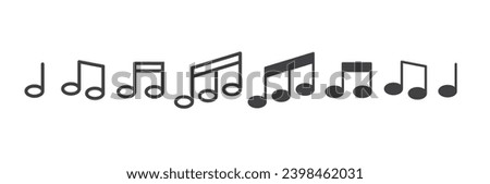 Vector icons set of music note. Musical notes icon set. Music notes icons collection. Musical note vector. Music elements. Simple musical notes signs. Isolated music notes on transparent background. 