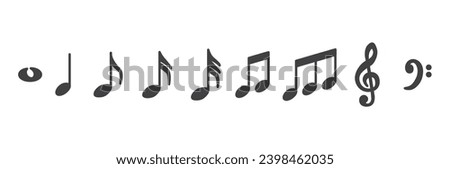 Music note icons set. Musical notes set. Music notes icons collection. Musical note vector. Music elements. Simple musical notes signs. Isolated music note on transparent background. 