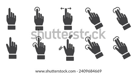 Hand Touch gesture icon set in flat style. Finger touch gesture Related Vector icon user interface graphic design. Contains such Icons as touch, gesture, navigation, touchscreen vector illustration.