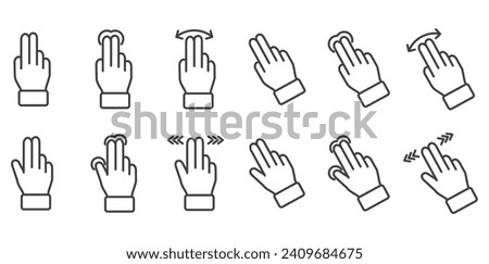 Icon set of Hand Touch gesture line. Finger touch gesture Related Vector icon user interface graphic design. Contains such Icons as touch, gesture, navigation, touchscreen vector illustration.