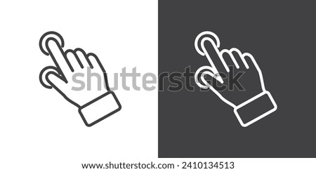 Two click finger gesture icon, holding gesture icon. Hand touch gesture vector illustration on black and white background. Modern outline style icons.Finger touch gesture icon.