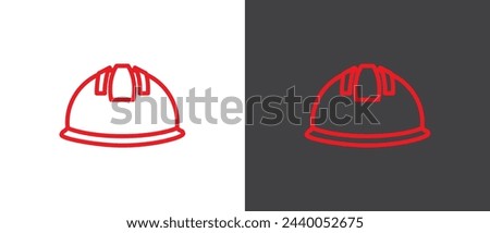 Red Helmet line icon. Line icon of Helmet sign and symbol. Construction helmet icon. Safety helmet vector illustration in black and white background.