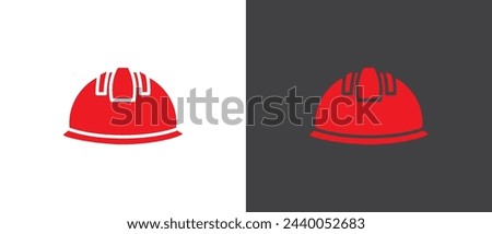Red Helmet icon. Flat icon of Helmet sign and symbol. Construction helmet icon. Safety helmet vector illustration in black and white background.