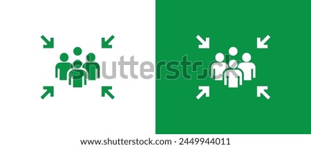Green Assembly point sign. gathering point signboard, Assembly point icon, emergency evacuation icon symbol, assembly sign vector illustration in two tone background.