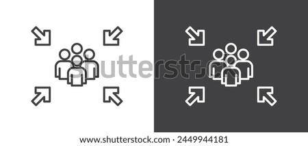 Line icon of Assembly point sign. gathering point signboard, Assembly point icon, emergency evacuation icon symbol, assembly sign vector illustration in black and white background.
