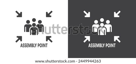 Flat icon of Assembly point sign. gathering point signboard, Assembly point icon, emergency evacuation icon symbol, assembly sign vector illustration in black and white background.