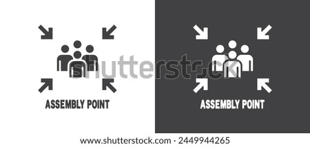 Flat icon of Assembly point sign. gathering point signboard, Assembly point icon, emergency evacuation icon symbol, assembly sign vector illustration in black and white background.