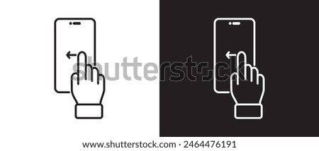 Finger slides the smartphone menu, Finger touch smartphone gesture icon. Modern outline style icons. Hand touch gesture vector illustration on black and white background.