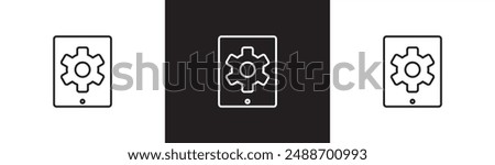 Tablet Settings icon vector. Simple icons Update, upgrade, configuration, customization, options, progress bar and installation concept icons isolated on black and white transparent background.