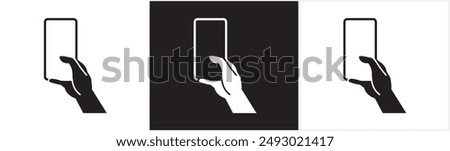 Vertical Scroll icon. Finger gesture icon scrolling smart phone screen, flat icon of finger touching phone screen and phone rolling, tapping screen icon in black white and transparent background