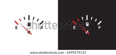 Vehicle fuel indicator flat icon in line shape, full and empty simple icon, gas and fuel meter flat icon, fuel pump nozzle symbol, Gas Tank vector illustration on black and white background. Eps10