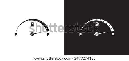 Modern Vehicle fuel digital indicator, Full and empty simple icon, Gas and fuel meter flat icon, Fuel pump nozzle symbol, Gasoline Tank vector illustration on black and white background. Eps10