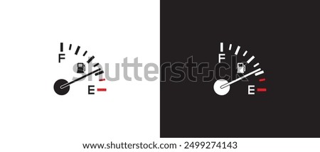 Vehicle fuel indicator flat icon in line shape, full and empty simple icon, gas and fuel meter flat icon, fuel pump nozzle symbol, Gas Tank vector illustration on black and white background. Eps10