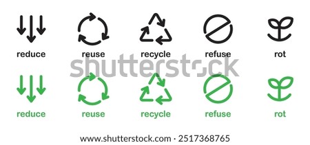 Simple icon of Reduce, reuse, recycle, reject and decompose. Arrow symbol, triangle recycling arrow icon. arrow sync rotation icon. Recycling eco icon vector illustration on transparent background.