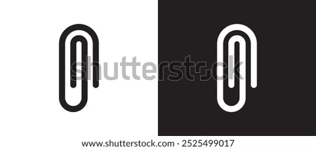 Black paperclip icon. attached link file icon, attachment, document, office paper clip icon. Office accessory. Hold papers.  Paperclip vector illustration in black and white background. Eps10