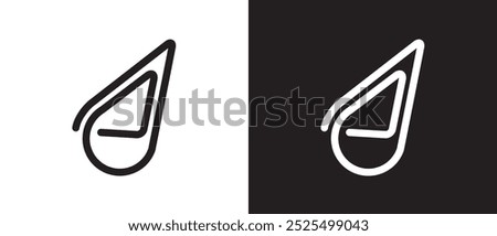 Icon of paperclip with water shape. attached link file icon, internet web page URL icon, attachment, document, office paper clip icon symbol vector illustration in black and white background.