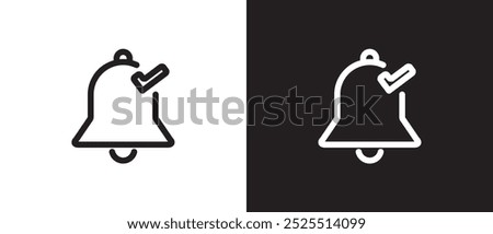 Line icons of Notification activated, Alarm symbol, incoming message symbol, Subscription alert bell, reminder. Notification icon vector illustration on black and white background. Editable strokes.