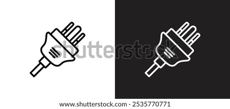 Type M power socket icon. Electrical symbol of power cable sign, Types of electrical sockets and plugs. World standard. AC power connector, International electric socket on black and white background.