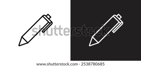 Vector icon of ballpoint pen. Stationery icon.  School stationery on black and white background. 