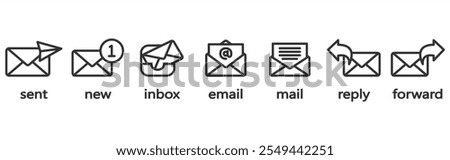 Email envelope icon vector illustration, sent mail, new mail, inbox, email, reply and forward mail. Social media icon. Flat email icon set. Email icon set in transparent background. Eps10