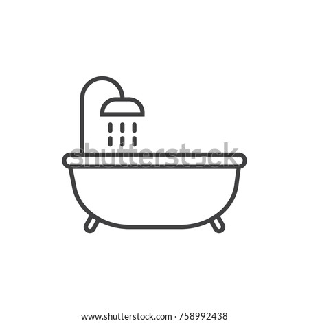 Bathtub with shower line icon.