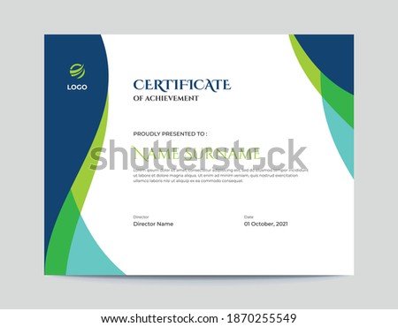 Abstract Colored Blue and Green Waves Certificate Design