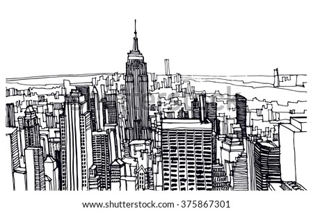 Scene Street Illustration. Hand Drawn Ink Line Sketch New York City ...