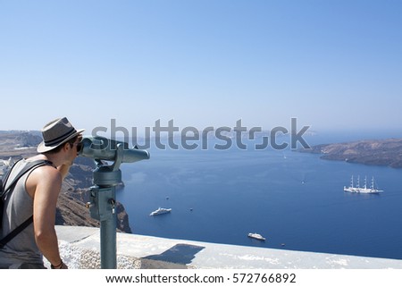 Similar – Image, Stock Photo Binoculars on Santorini with view of cruise ships