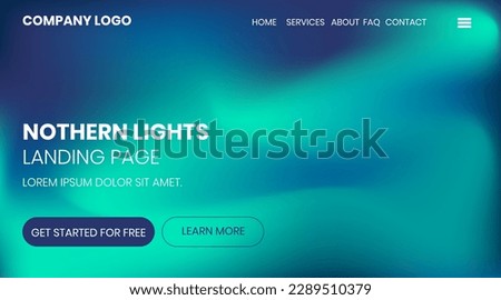 Abstract gradient background, Minimal modern design, Northern lights  landing page template, Aurora Borealis sky