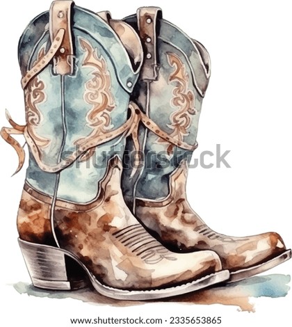 Watercolor Cowboy Boots Western Illustration