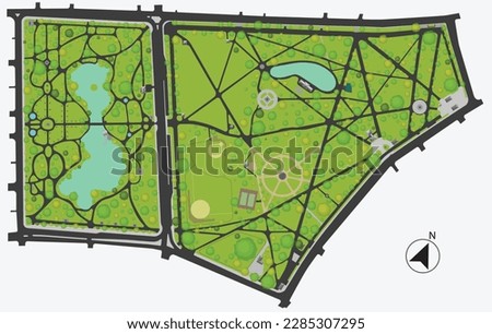 Vector map or top view from Boston Common. Sometimes erroneously referred to as the Boston Commons, this is a central public park in downtown Boston, Massachusett. 